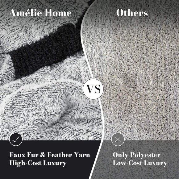 Amélie Home Cozy Knit Throw Blanket, Super Soft Plush 50"x60" - Heather Black - Picture 3 of 9